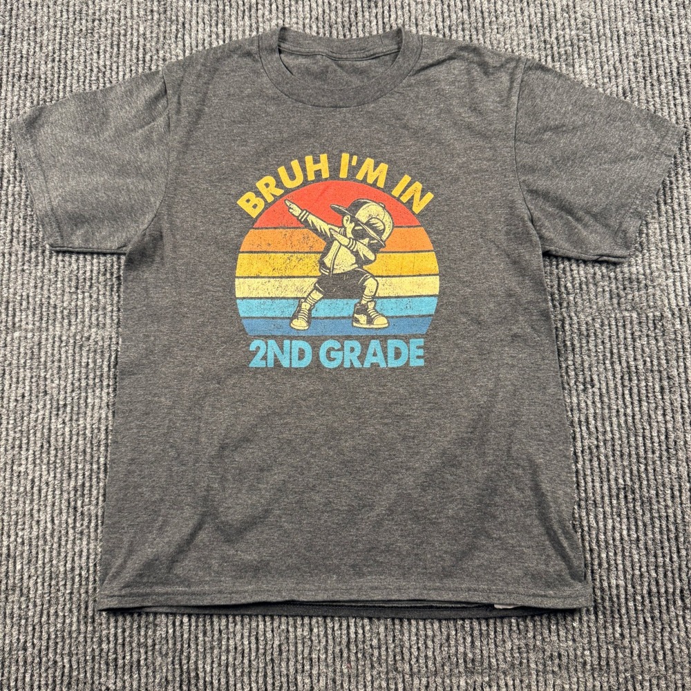 Bruh I'm In 2nd Grade Size Unknown Graphic T-Shirt Charcoal Grey Back to School